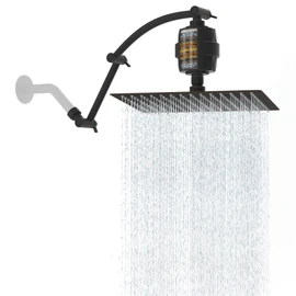 Hibbent All Metal Rain Filtered Shower Head, 12'' High Pressure Rainfall Showerhead with 16" Shower Extension Arm, 20 Stage Shower Filter, Solid Brass Adjustable Shower Arm Extender, Oil-Rubbed Bronze