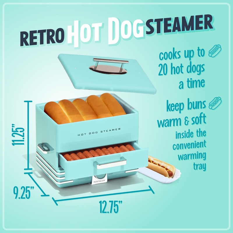 Nostalgia Extra Large Diner-Style Steamer, 20 Hot Dogs and 6