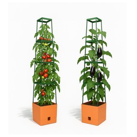 Bio Green 2 Pack Garden Tomato Planter MAXITOM, with Plant Support Trellis 59 inch and Self Watering, 4,2 Gal Planter Box for Climbing Vegetables Plants, Terracotta
