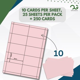 OfficeGear Pink Name Badges ID Insert Cards Refills 10-up [25 Sheets 250 Cards] 90x54mm Printable A4 Card 160GSM, Perforated Cards for Conference Name Badge Holders - incl Design Template