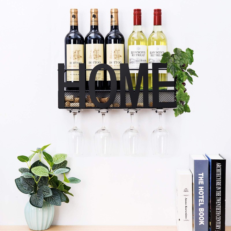 Wall Mounted Metal Wine Rack 4 Long Stem Glass Holder