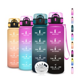 Trinkflasche- 1l- Wasserflasche Sport, Wasserflasche Auslaufsicher, Wasserflasche mit Zeitmarkierung und Uhrzeit, Leicht zu Tragen und zu Reinigen, für Camping, Running, Fitness, Gym, Erwachsene