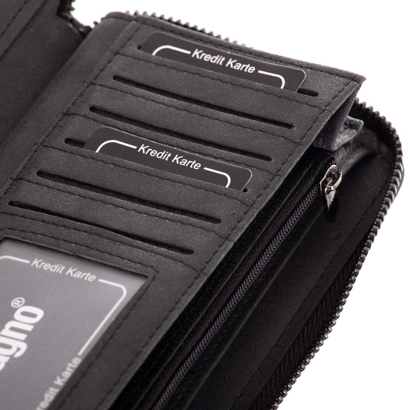 Compagno Women's Plain Zip Around Purse, black, Casual