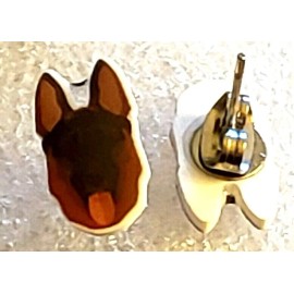 German Shepherd Dog Face Teeny Tiny Flat Acrylic Post Stud Earrings Jewelry