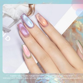 RARJSM Aurora Mermaid Cat Eye Gel Nail Polish Set 6pcs Reflective Pink Purple Green Blue Diamond Ceramic Glitter Glass Cateye Gelpolish with Magnet Stick 7.5ml Curing Requires Soak Off for Home Salon