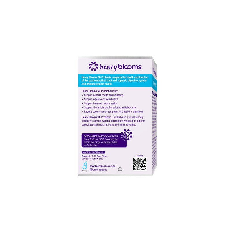 Henry Blooms Sb Probiotic Gut Health 30 Vegetarian Capsules