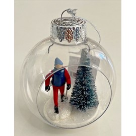 Wondershop Ornament ball with Red Jacket Skier and Christmas tree New