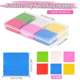 Kneading Eraser Rubber, Pack of 12 Eraser Clay with Plastic Box, 4 x 3.5 cm Eraser Art Eraser, Kneading Gum, Sketching Art for School Supplies, Children (Colourful, Mixed)