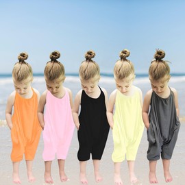 PythJooh Baby Girl Backless Halter Jumpsuit Toddler Girls Strap Slouch Romper Jumpsuit Harem Pants with Pockets for 1-8Years Pink
