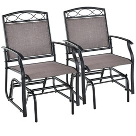 Tangkula Glider Chairs Set of 2, Outdoor Metal Glider Armchairs w/Weather-Resistant Fabric & Heavy-Duty Metal Frame, 2 PCS Gliding Rocking Chairs for Garden, Backyard, Poolside (2)