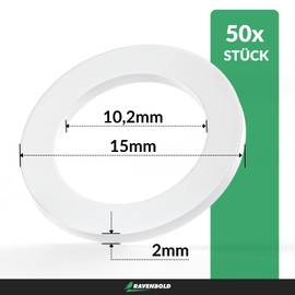 RAVENBOLD Fitting Rings for Room Doors [Practical Set: 50 x 2 mm Ring Thickness / 10.2 mm Diameter] - For All Room Doors - Extra Sturdy Plastic - Washers Door Hinge