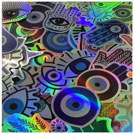 Holographic Evil eye Stickers,Vintage Holographic Stickers,Water Bottle Laptop Stickers