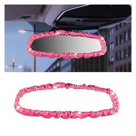 Elastic Bling Rear View Mirror Cover, Crystal Rhinestone Auto Rear View Mirror Protector for Car, Van, SUV, Car Interior Decorative Accessories for Women Girls (Pink)