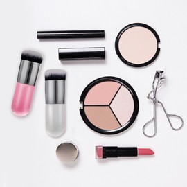 2 Pieces Foundation Brush Chubby Makeup Brush Kabuki Makeup Brush Travel Powder Brush for Blending Liquid, Cream or Powder Cosmetics (white and rose gold, pink and silver)