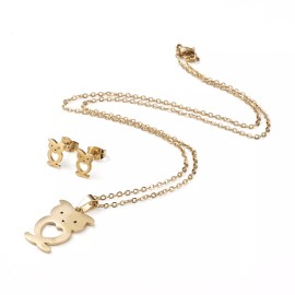 Unbranded Stainless Steel Set Pendant Necklace Stud Earrings Lobster Owl Gold 17" A434