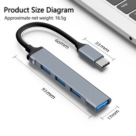 USB Hub, 4 in 1 Multiport Adapter with 1 USB 3.0 Port, 3 USB 2.0 Ports for Laptops, MacBook Pro Windows and Other Devices with Interface (USB-C Hub)