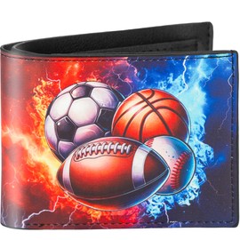 Fonwill Teen Boys Wallet, Cool Balls Kids Wallet for Boys Ages 5-7 8-10 9-12 12-14, Funny Leather Bifold Rfid Blocking Wallets With Coin Pocket Id Window for Men Boy Birthday Christmas Gifts