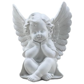 Big Stone Art White Angel Statue Figurines Home Decor Cherub Statue Christmas New Year Angels Figurines Decorations Garden Decor for Patio, Gift for Mom (4.05 * 3.62 * 4.88in)