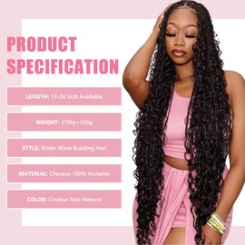 rebasar Human Braiding Hair Water Wave 100 g for Boho Braids Weave Natural Human Hair Braiding Hair Bulks Brazilian Weave Black Natural 55.8 cm