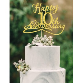 veegood - Decoración para tartas de 10 aniversario, decoración de décimo aniversario de boda, decoración para tartas de décimo aniversario, decoraciones para fiestas de décimo aniversario, decoraciones de aniversario de 10 años (purpurina dorada de doble