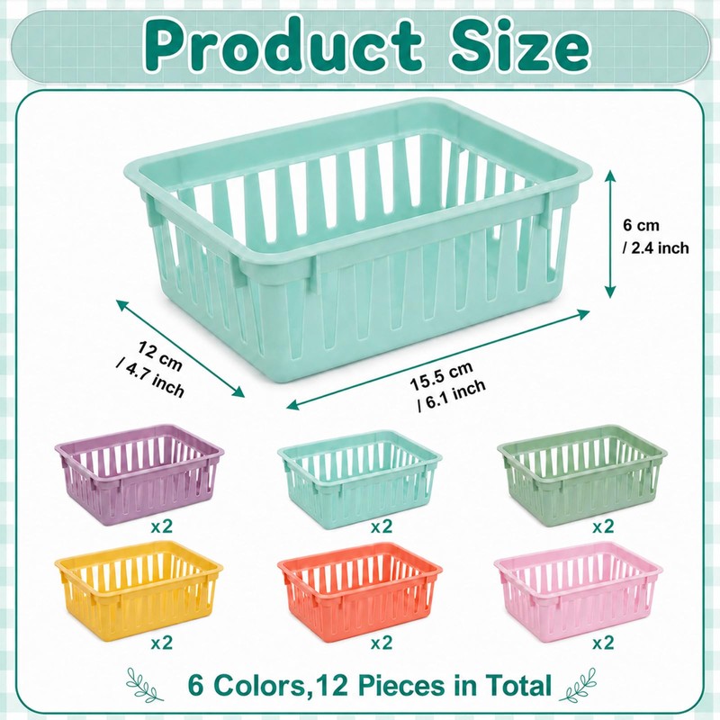gisgfim 12 Pack Classroom Small Plastic Baskets for Organizing Mini