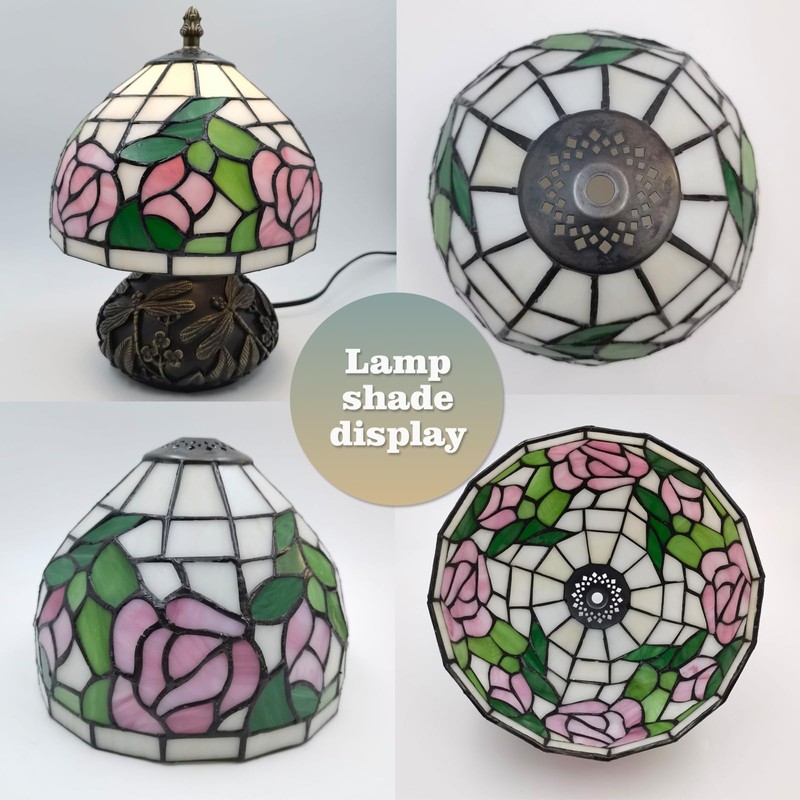 Ppbmocw Pink Rose Tiffany Lamp, 8 Inch Small Stained Glass