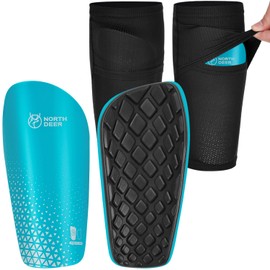 Men's Shin Pads Including Socks with Optimised Pocket - Children's Shin Pads Football for Push-in (Blue L)