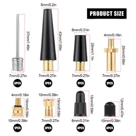 NQEUEPN 19pcs Bicycle Valve Adapter Set for Presta Schrader, Brass Bike Tire Valve Adapter Includes Ball Pump Needles Inflatable Needles Air Pump Needles Caps for Sports Balls Bikes Inflatable Device