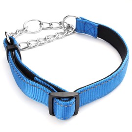 PUROAYET Martingale Dog Collar Wide 2.5CM(0.98inch) Reflective Nylon with Stainless Steel Chain Dog Collar Comfortable Soft M-(doginchs neck15-19inches)