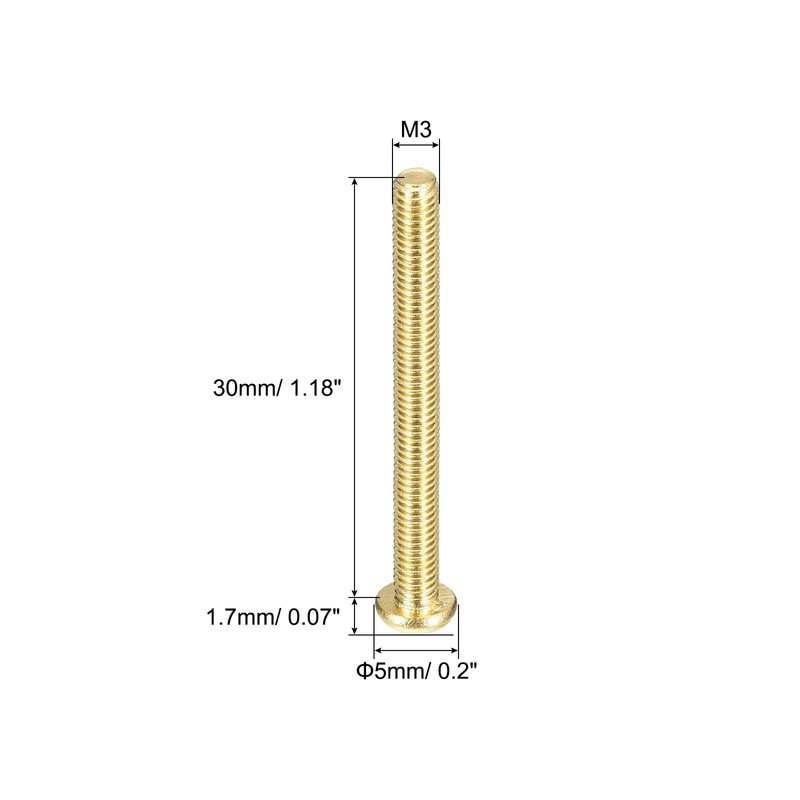 sourcing map Brass Machine Screws, M3x30mm Phillips Pan Head Fastener