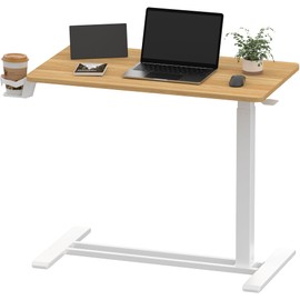 SANODESK Medical Adjustable Overbed Bedside Table with Hidden Casters, Pneumatic Mobile Laptop Computer Standing Desk Cart with Tray, Hospital and Home Use(31.5" W x 17.7" D, Maple)