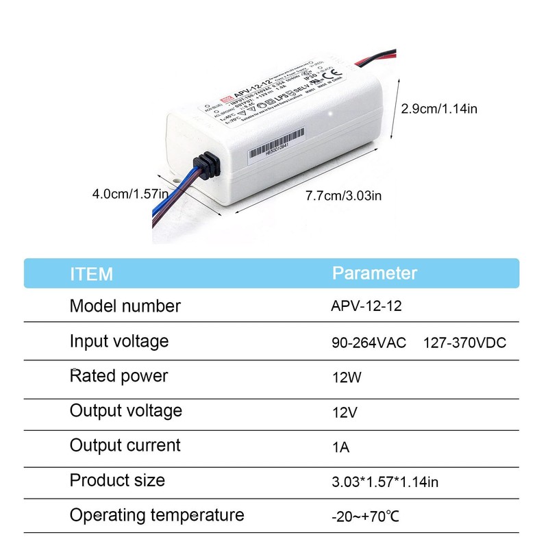 DineDeck APV-12-12 12W 12V 1A Single Output AC/DC Switching Power
