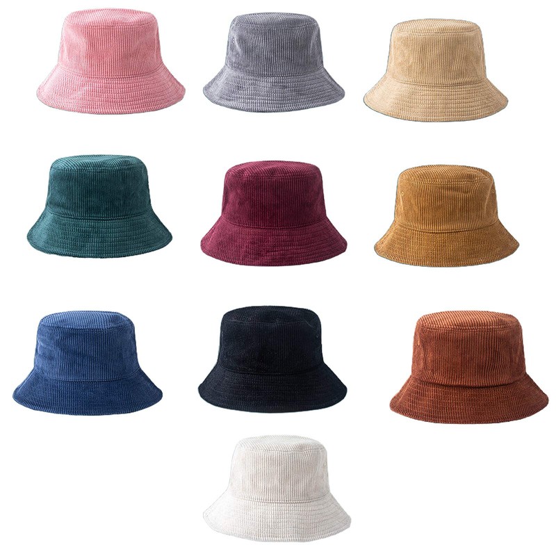 niumanery Unisex Winter Warm Corduroy Velvet Bucket Hat Ribbed Solid