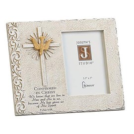 Joseph's Studio by Roman - Confirmation Picture Frame for 3.5" x 5" Photo, Vertical Tabletop or Desk Display - 6.75" H, Resin and Stone, Decorative, Collection, Durable, Long Lasting
