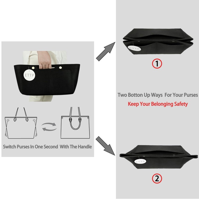 ETTP Purse Organizer Insert For Handbags, Felt Tote Bag Organizer