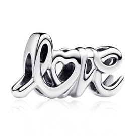 Amuefer Handwritten Love Charms for Bracelets 925 Sterling Silver with Cubic Zirconia Pendant for Necklaces Valentine's Day Mother's Day Christmas Jewelry Gifts for Women