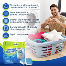 Washing Machine Cleaner Tablets [24-Pack] – Powerfully deep clean, descale, & deodorize. Effortlessly remove grime and odors leaving your washer fresh. Compatible with front/top loaders & HE machines.