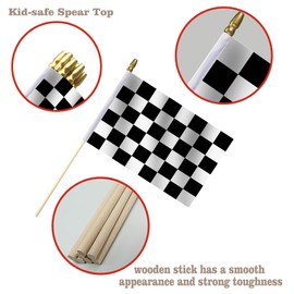 LOT 24 Pack-Hand Held Small Checkered Black and White Racing Stick Flag 8"x5.5",Mini Checkered Flags with Kid-Safe Spear Top Perfect for Decorations for Racing, Race Car Party, Sport Events