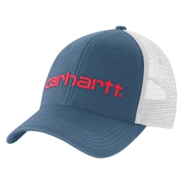 Carhartt Men's Canvas Mesh-Back Logo Graphic Cap, Deep Ocean, One Size