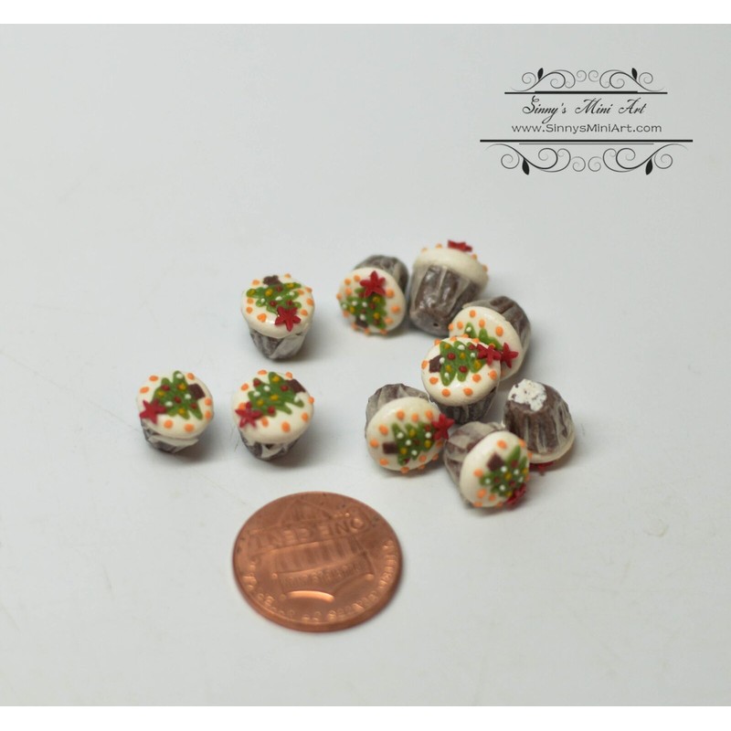 SMA 1:12 Dollhouse Miniature Christmas Tree Cupcakes/ Miniature Cakes HMN