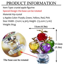 QFkris 5.1inches Height, 5 Colors Crystal Faceted Apples Ornament, Glass Apple Figurines Collectibles with Rotatable Base for Home Table Decor