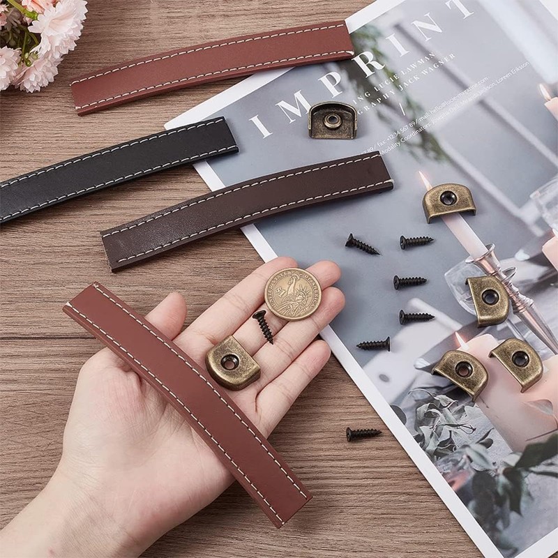 Oenothera Pack of 6 Leather Handles for Furniture, Vintage Furniture