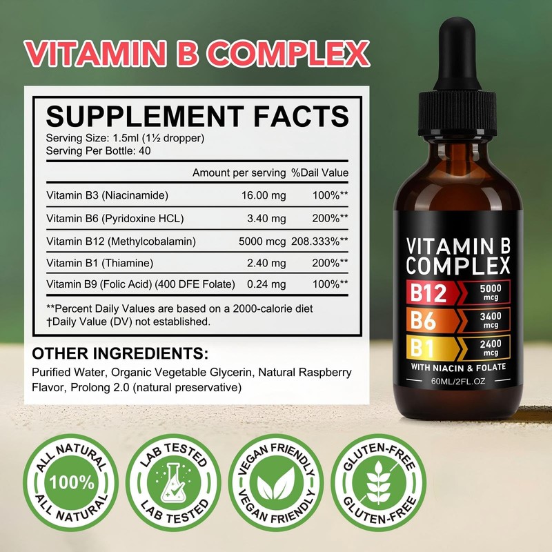 Vitamin B Complex Liquid Drops - Sugar Free B12 5000mcg