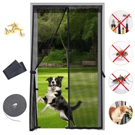 Mosquitera Magnética para Puertas,Cortina Malla,Junta magnética de arriba a abajo con cierre automático,con Nylon Tiras de Almacenamiento en los Lados,Cinta Sin Taladros (negro, 100 x 210 cm)