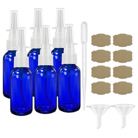 Nasal Spray Bottles 6Pcs1oz (30ml),Empty Nasal Spray Bottle with Funnel,Dropper,Label,Cobalt Blue Gl Nose Spray Bottle,Press Spray Head Refillable Portable Fine Mist Travel Bottle - Color: Blue 4pcs