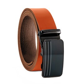 Fa.Volmer ® Men's Genuine Leather Belt with Ratchet Automatic Buckle | Width: 35 mm, Waist Size: 125 cm | Can be Shortened | Strap Colour Cognac | Model Series ATG, 03-Cog-Napoli