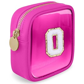 LOFOWN Clear Mini Makeup Bag with Letter Women Pouch for Purse Zipper Cosmetic Bag Travel Toiletry Organizer Bags (Fuxia, O)