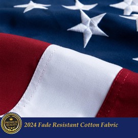 TOPFLAGS American Flag Cotton US Flags 4x6 - Made in USA 2024 New Cotton Fabric Embroidered Stars Heavy Duty USA flag for Indoor Outdoor Sewn Stripes with Brass Grommets