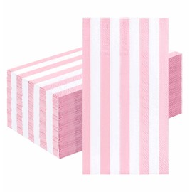 HEIPINIUYE 50 Pieces 3-ply Striped Paper Napkins Light Pink and White Guest Towels Disposable Hand Towels for Bathroom Wedding Birthday Baby Shower Dinner Napkins Disposable
