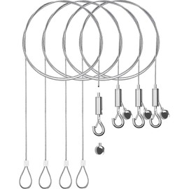 MYCOLO Picture Rail Wire Hooks, Back-In, Ultra Small, 0.04 inch (1 mm) Diameter, Wire Hooks, Stainless Steel, Adjustable Height, For Picture Frame, Pictures, Clocks, Hanging (1mm X 1.5m - Set of 4)